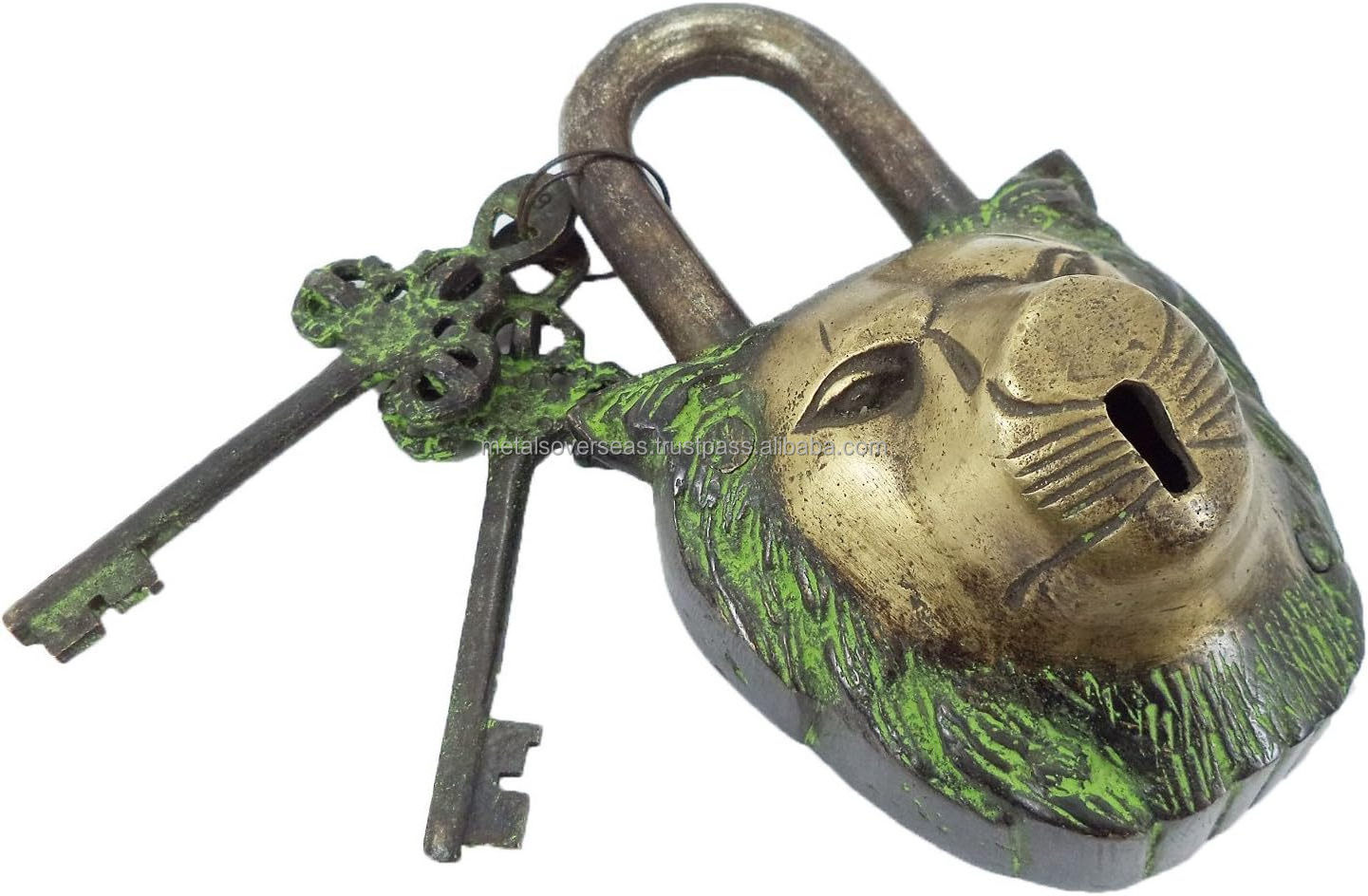 Hot sale Antique Design Brass Padlock Lion Face Shape Door Functional lock made in India by Metal Overseas