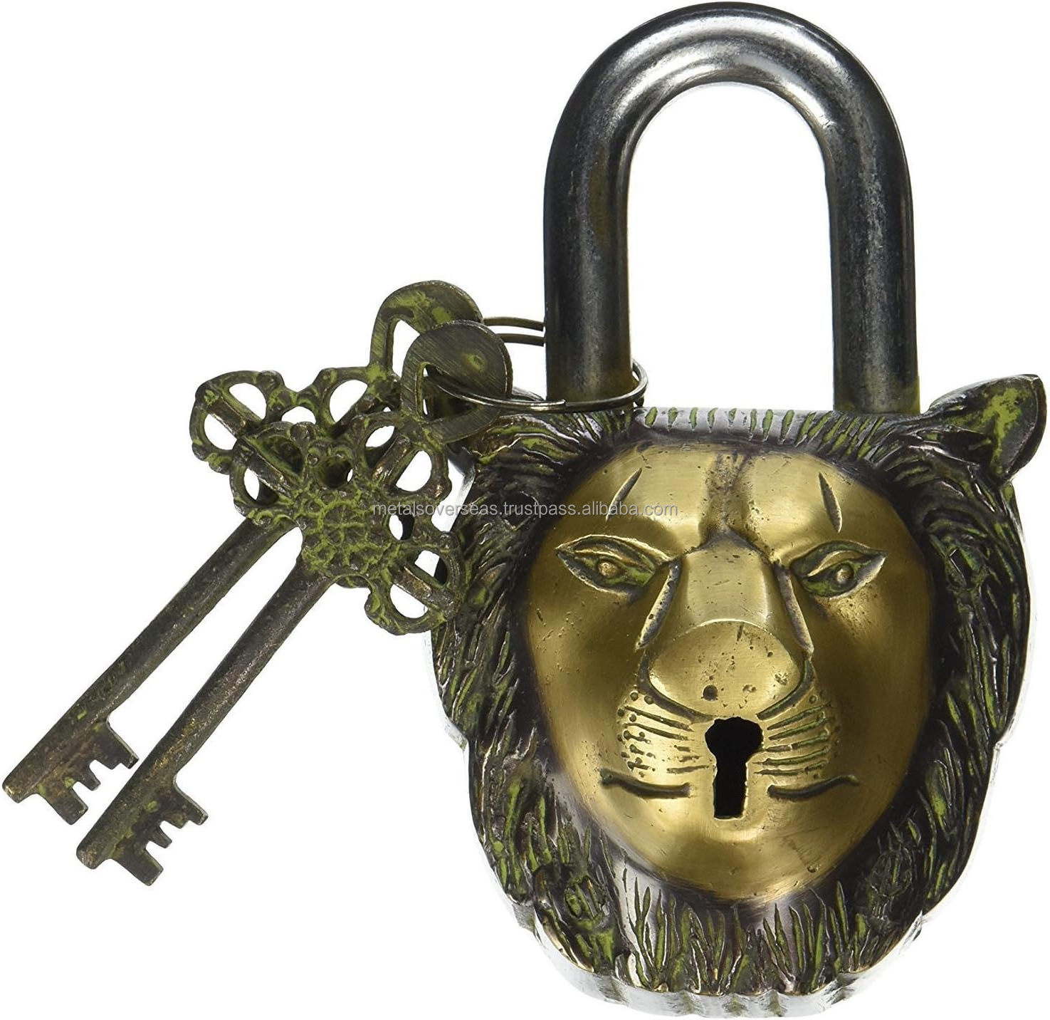 Hot sale Antique Design Brass Padlock Lion Face Shape Door Functional lock made in India by Metal Overseas