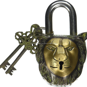 Hot sale Antique Design Brass Padlock Lion Face Shape Door Functional lock made in India by Metal Overseas