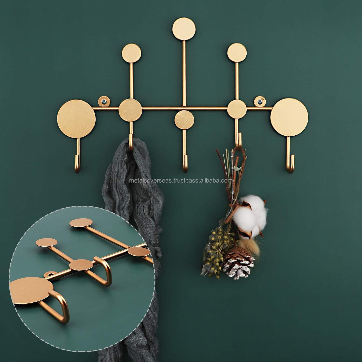 Bulk Supply Gold Heavy Duty Metal Wall Mounted Coat Hooks 5 Hook Entryway Rack for Clothes Hats Keys Towels Bags