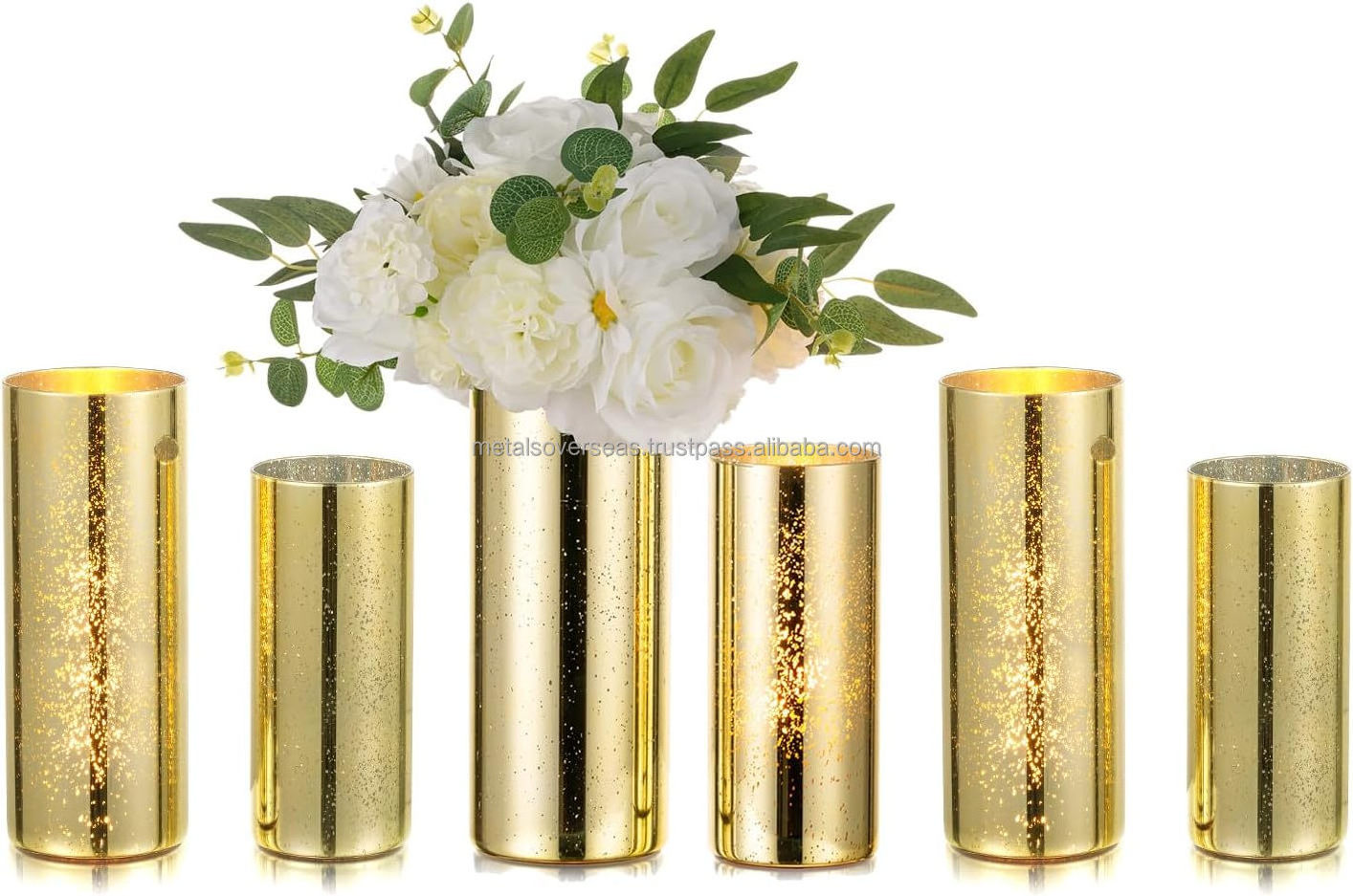 bulk supplier Glass 6 Pcs Gold for Table Centerpieces Mercury Glass Candle Holder for Pillar