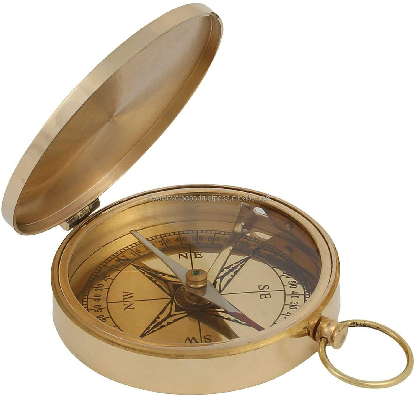 Marine Brass Large Sundial Compass wtih Wooden Box Collectible Nautical Brass Sundial with Compass Maritime Gift