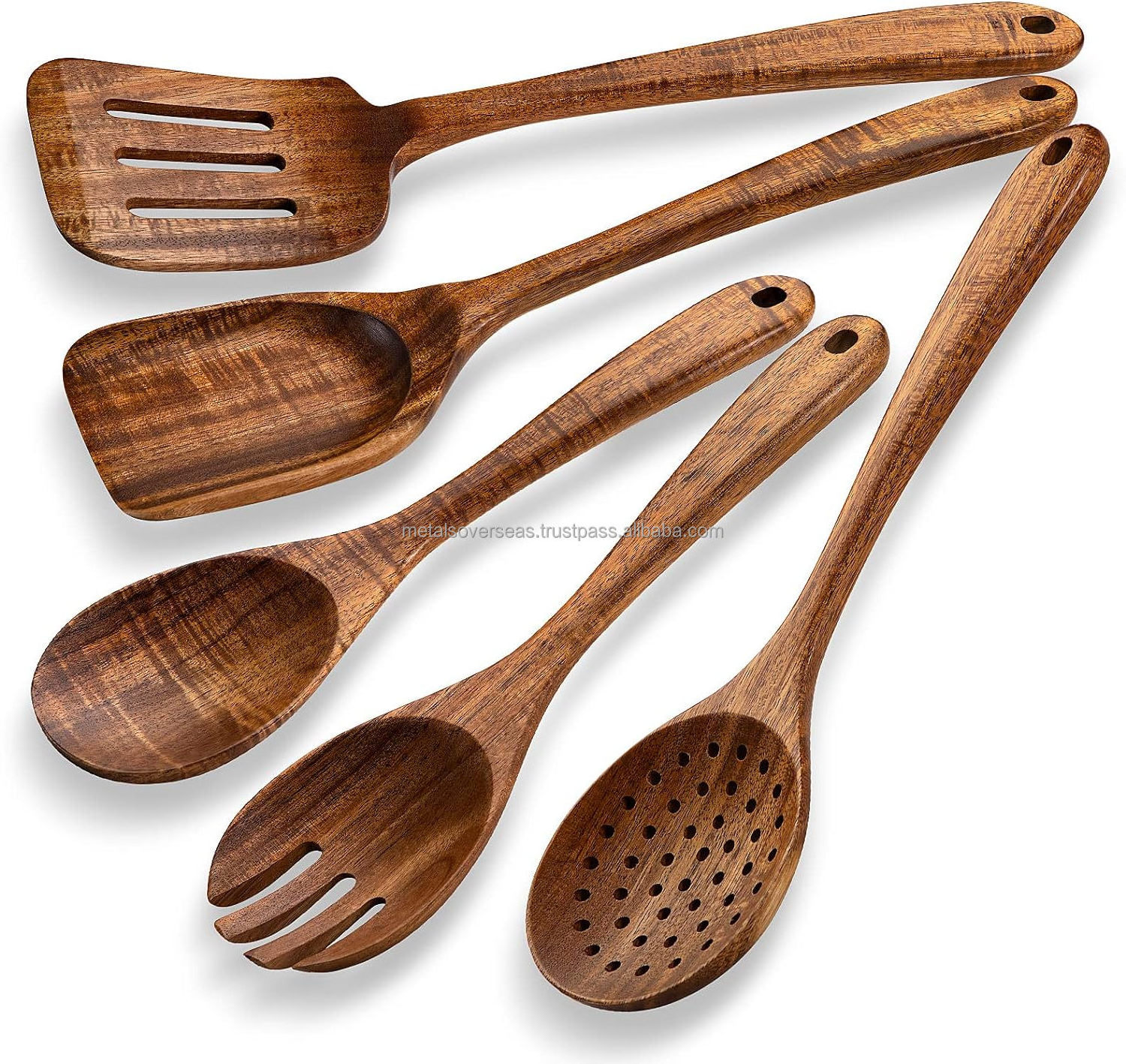 Kitchen Wooden Spoons Utensils Set for Cooking 5 Piece Acacia Wood Spoon Cooking Utensils Apartment Essentials Wooden Turner Sp