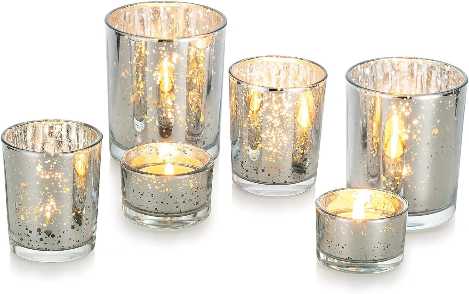 Tea Light Candle Holder Glass Tealight Holders Floating Candle Holders Votive Speckled Mercury Candle Stand set of 6