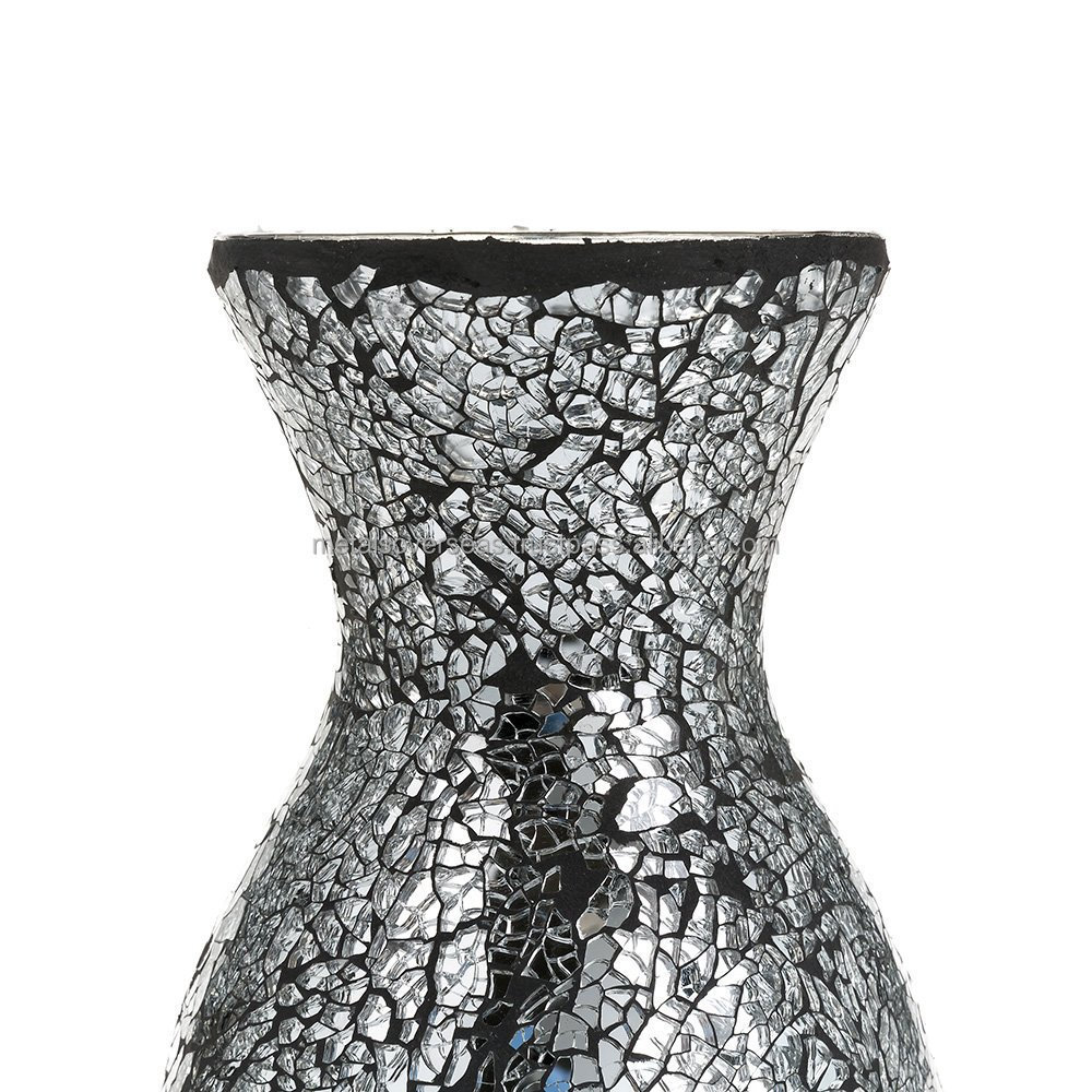 Large Vase Vases for Flowers Handmade Decorative Mosaic Glitter Sparkled Glass Gift Present Black White Silver