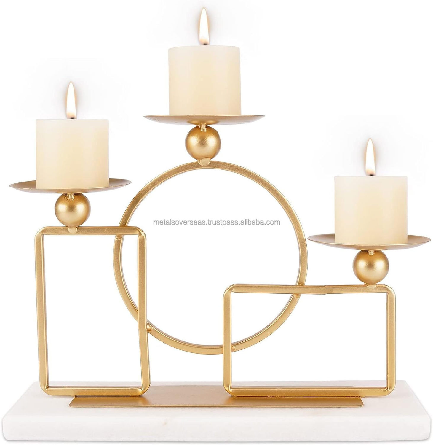 Gold Candle Holders for Pillar Candles with Marble Base 3 Arms Metal Candelabra Candle Holders Gold Home Decoration Elegant Cand