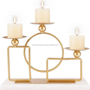 Gold Candle Holders for Pillar Candles with Marble Base 3 Arms Metal Candelabra Candle Holders Gold Home Decoration Elegant Cand