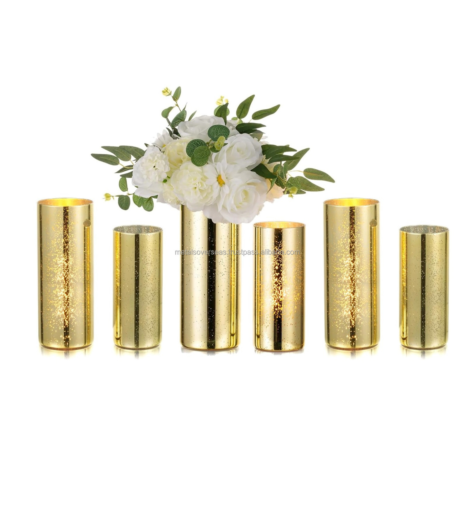 bulk supplier Glass 6 Pcs Gold for Table Centerpieces Mercury Glass Candle Holder for Pillar