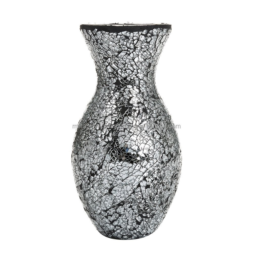 Large Vase Vases for Flowers Handmade Decorative Mosaic Glitter Sparkled Glass Gift Present Black White Silver