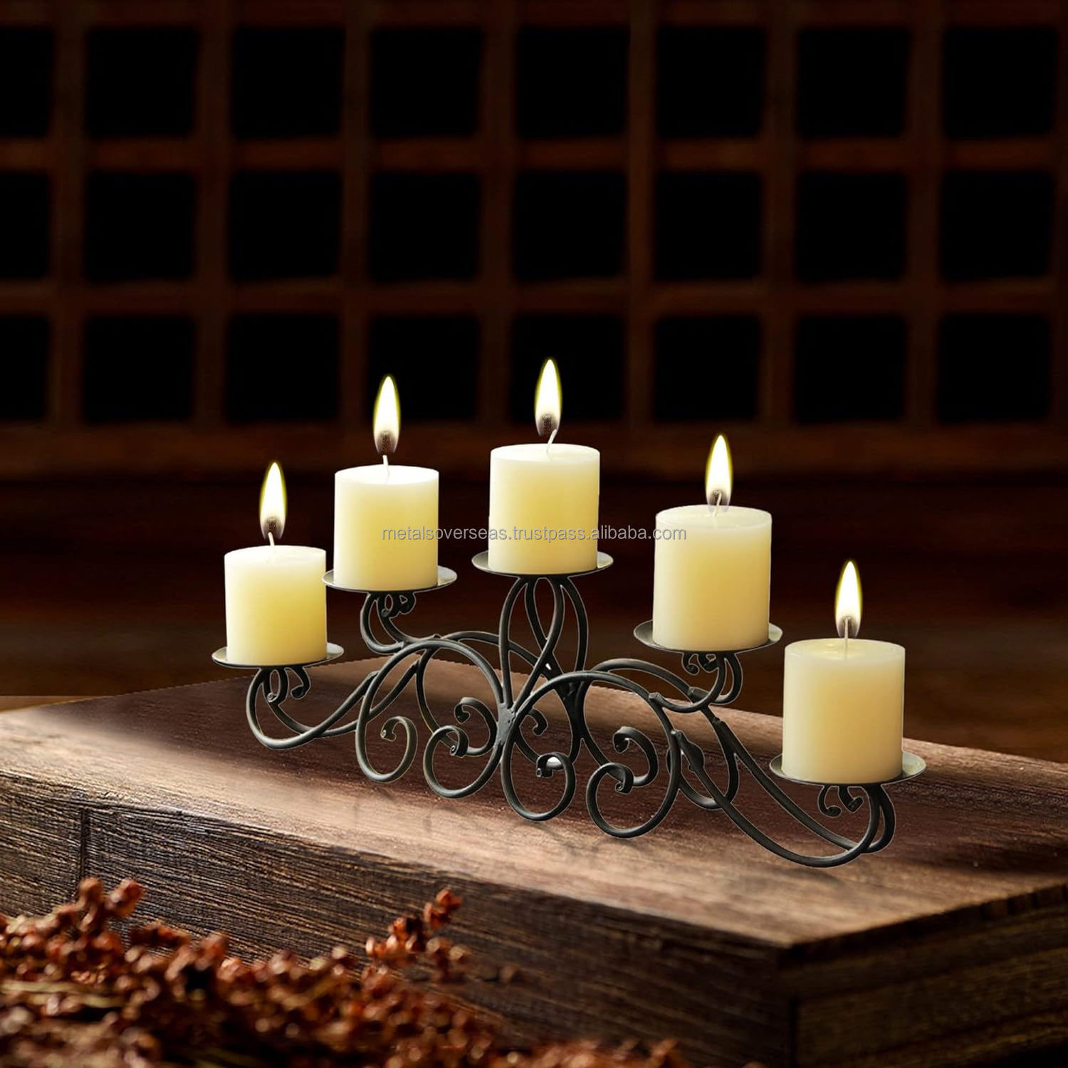 Candelabras for Inside Fireplace Wrought Iron Candle Holders for 5 Pillar Candles for Dining Table Centerpiece Decor