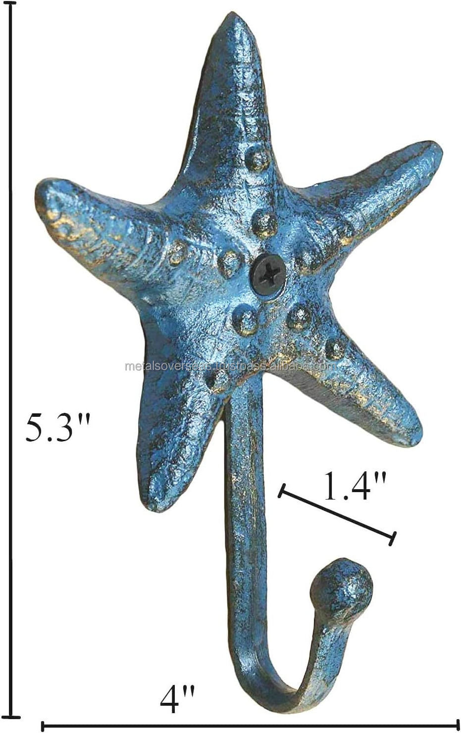 Factory supply Starfish Cast Iron Hook Decorative Wall Hanger for Keys Screw and Anchor Included made by Metal Overseas