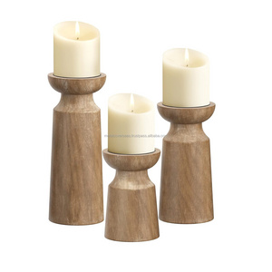 Wooden Candle Stand Set Coffee Color Pillar Style for Home Decor Matte India Handmade Wooden Candle Stand Candle Holder for Home