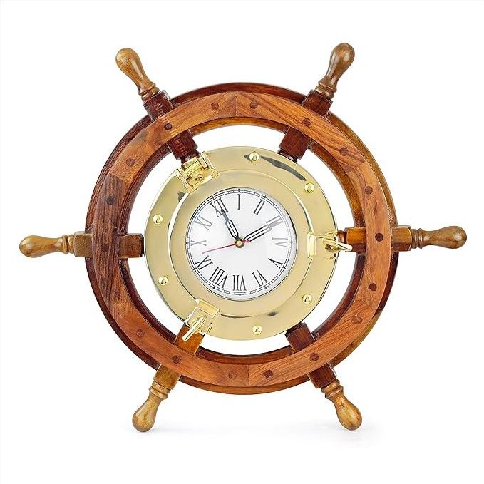 Hot sale Solid Brass Nautical Ship wheel Ships Helm Wheel Wall Clock Coastal Home Decor office decoration make in India