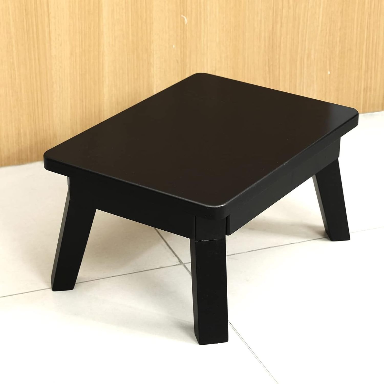 Wooden Step Stool One Step Stool for Adult Kids Wood Bedside Step Stool for Kitchen Bathroom Bedroom(Black)