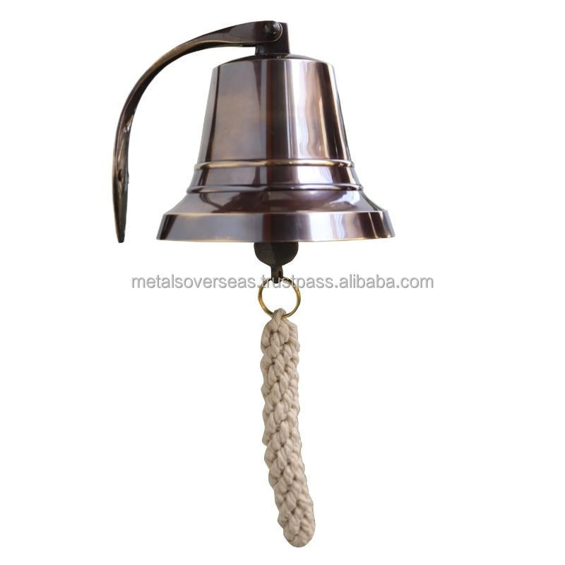 Brown Antique Brass Hand Bell with Wooden Handle Nautical Brass Ship Bell in Antique Style by Nautical Art Home