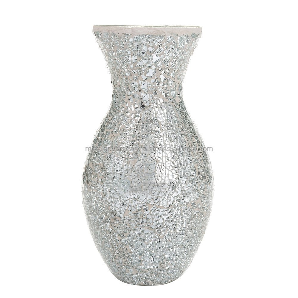 Large Vase Vases for Flowers Handmade Decorative Mosaic Glitter Sparkled Glass Gift Present Black White Silver