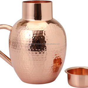 Copper Pitcher With bowl Pure HEAVY GAUGE Copper Handcrafted Hammered Jug Capacity 50.7 US Fl Oz (1.5 Lt.)