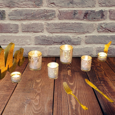 Tea Light Candle Holder Glass Tealight Holders Floating Candle Holders Votive Speckled Mercury Candle Stand set of 6