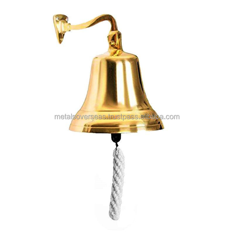 Brown Antique Brass Hand Bell with Wooden Handle Nautical Brass Ship Bell in Antique Style by Nautical Art Home