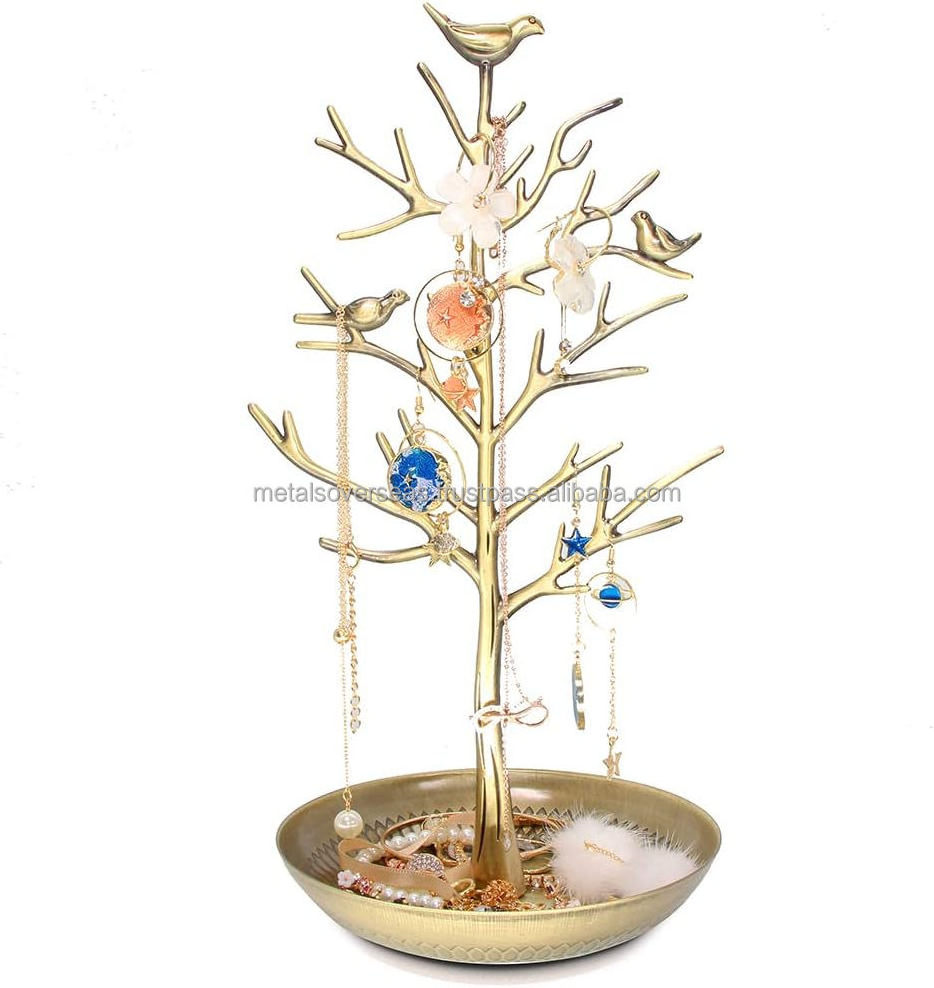 wholesale price Silver Birds Tree Jewelry Stand Display Earring Necklace Holder Organizer Rack Tower