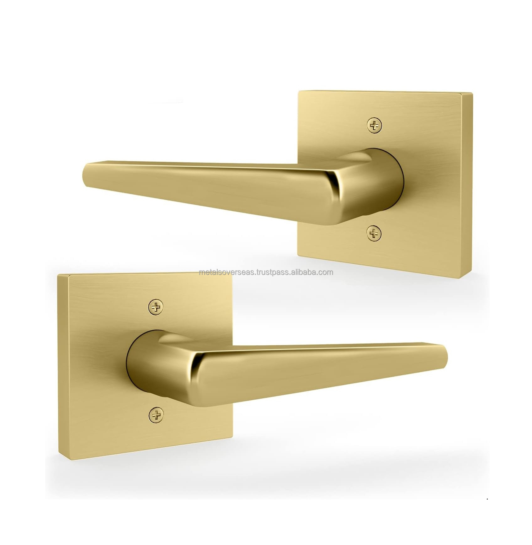 Wave Entry Door Lever Satin Nickel Modern Style Zinc Alloy Knurled Brushed Brass Door Main Privacy Handle For Bedroom set f 2