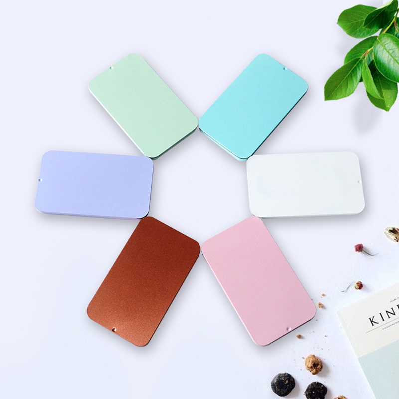 Empty Small Rectangle Pink White Black Mint/Cosmetic/Brow Soap/Solid Perfume/Lip Balm Slide Top mini Metal Tin Case/Box/Containe