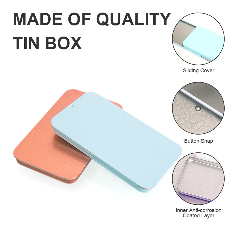 Empty Small Rectangle Pink White Black Mint/Cosmetic/Brow Soap/Solid Perfume/Lip Balm Slide Top mini Metal Tin Case/Box/Containe