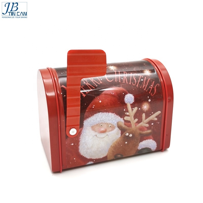 Christmas mail boxes candy tin box decoration metal mailbox Christmas gift tin with flag