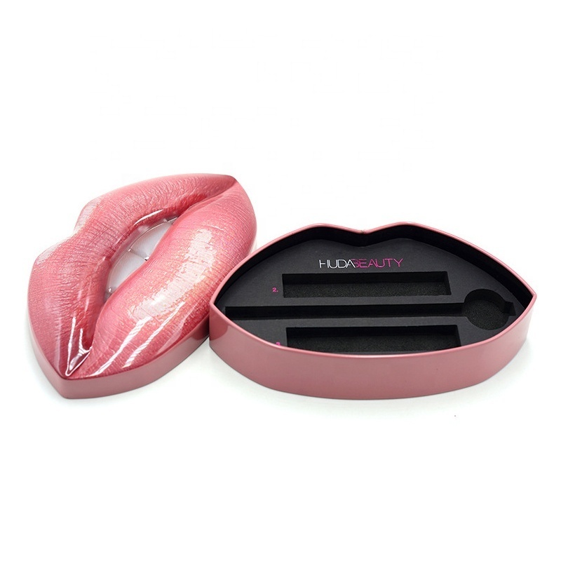 Beauty Lip Shape Cosmetic Tin box Custom Makeup tin packaging box