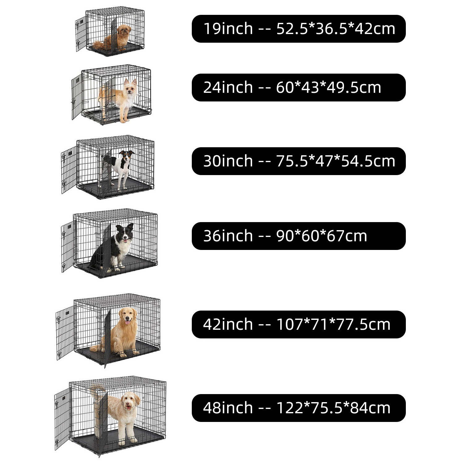 Customized Size Black Wire Double Door Folding Pet Cage Dog Kennel Foldable Dog Collapsible Crate Wholesale