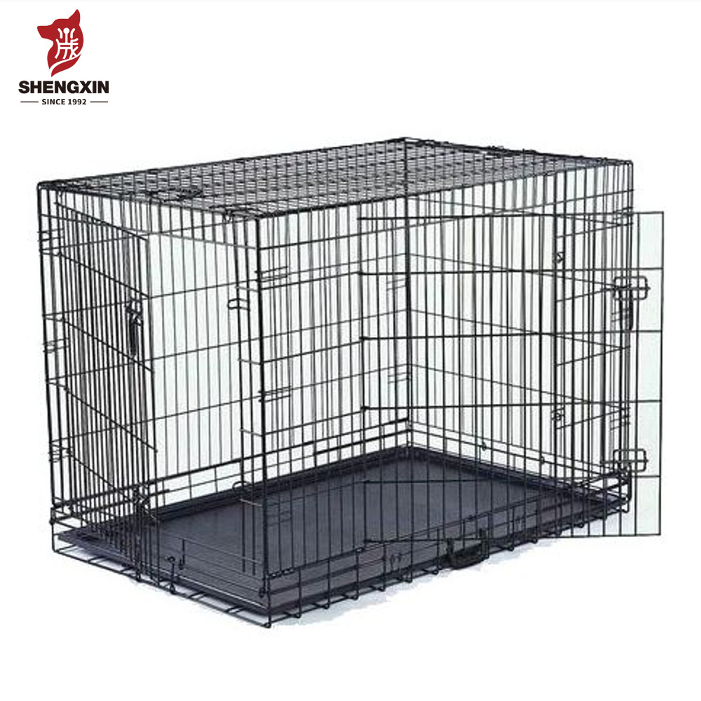 Customized Size Black Wire Double Door Folding Pet Cage Dog Kennel Foldable Dog Collapsible Crate Wholesale