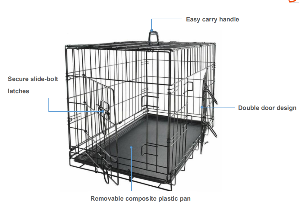 Customized Size Black Wire Double Door Folding Pet Cage Dog Kennel Foldable Dog Collapsible Crate Wholesale