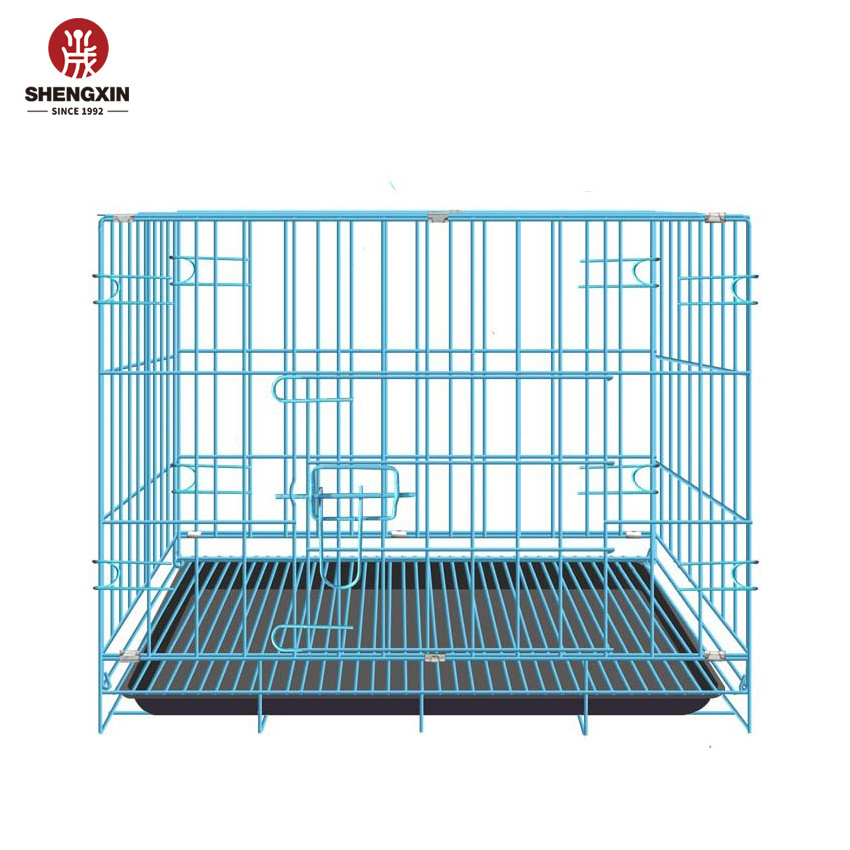 Double Door Folding Dog Cage Kennel,Metal Wire Collapsible Dog Crate With Tray