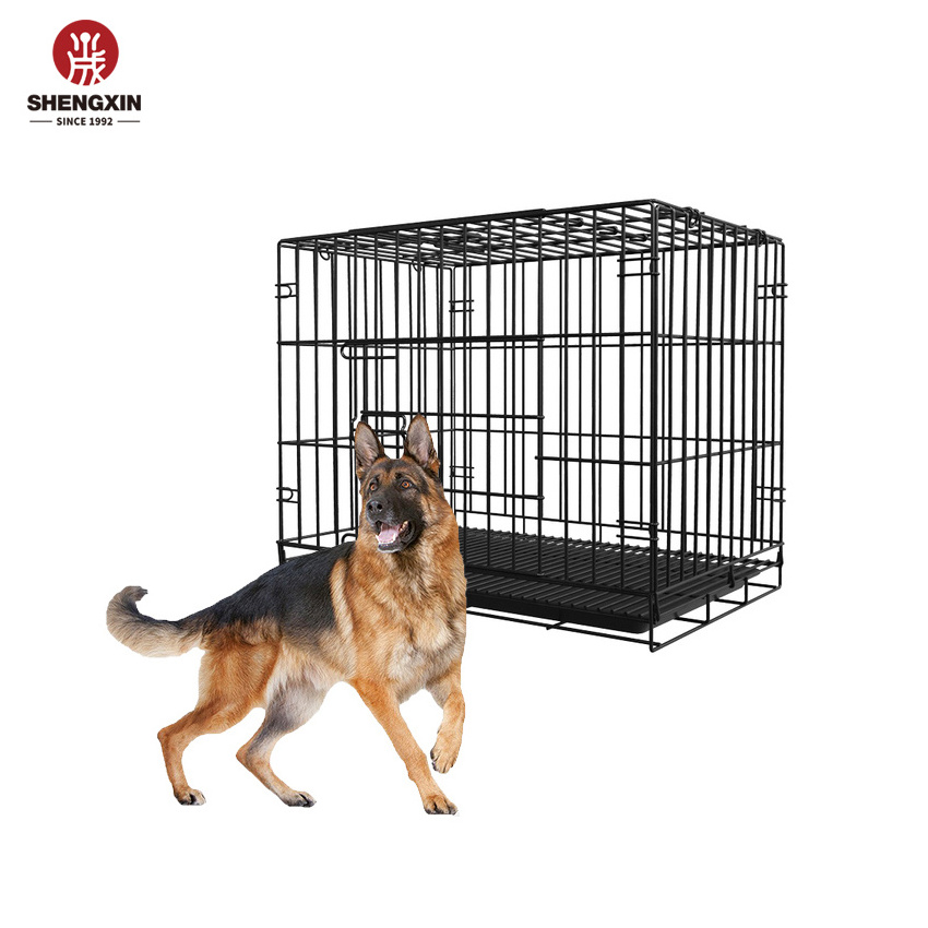 Double Door Folding Dog Cage Kennel,Metal Wire Collapsible Dog Crate With Tray