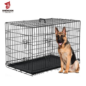 Double door Pet Cage 42\" X-Large size Folding Dog Crate Pet Dog House High Quality Wire Pet Crate dog crate wholesale