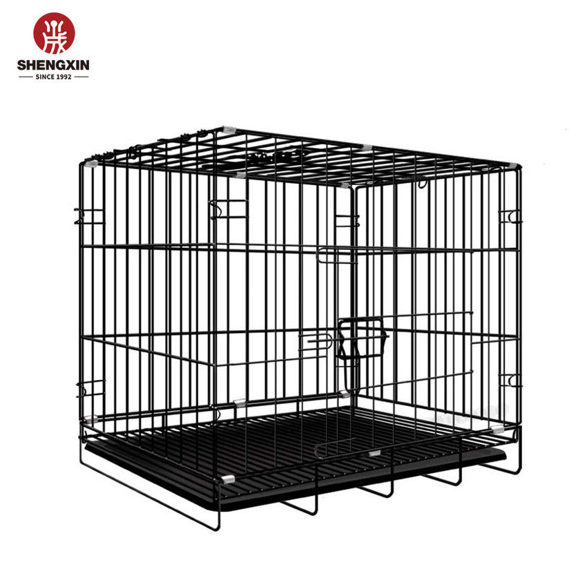 Double Door Folding Dog Cage Kennel,Metal Wire Collapsible Dog Crate With Tray