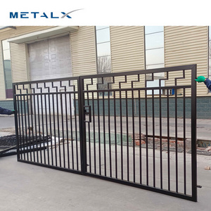 High quality powder coated folding walk through model simple sliding main metal pipe gate designs