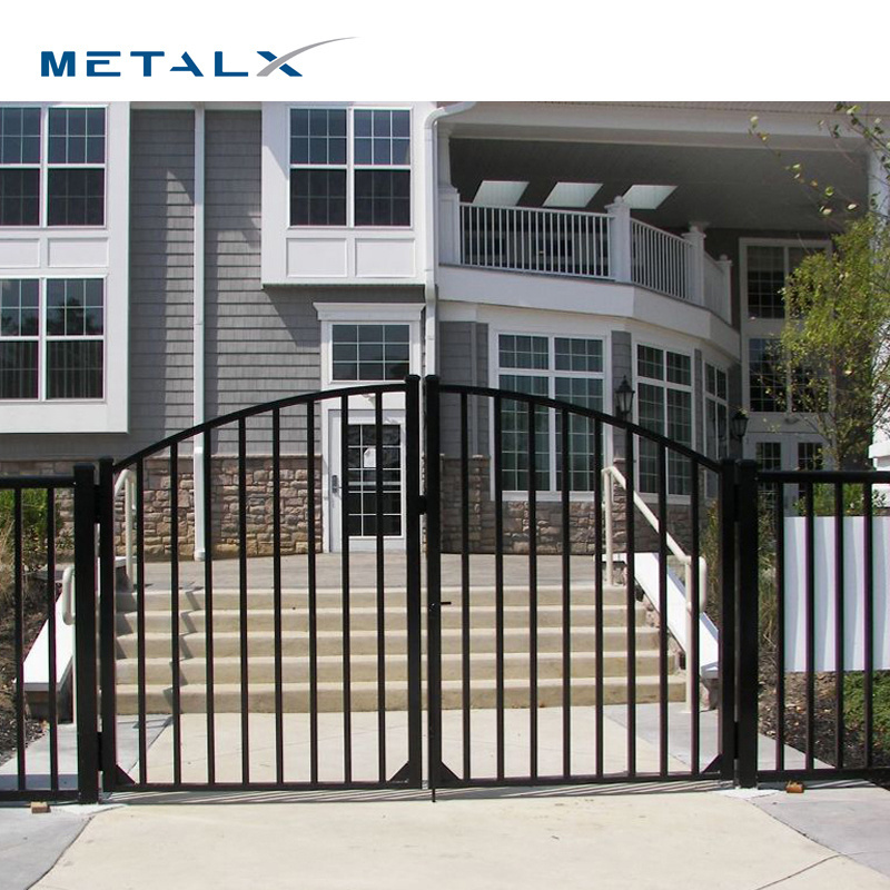 High quality powder coated folding walk through model simple sliding main metal pipe gate designs