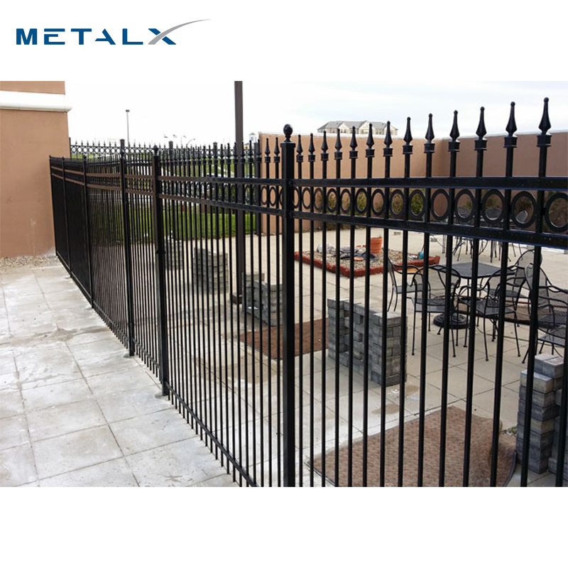 Modern iron fence design wrought iron carbon steel fence metal fence 6x8 with gates courtyard