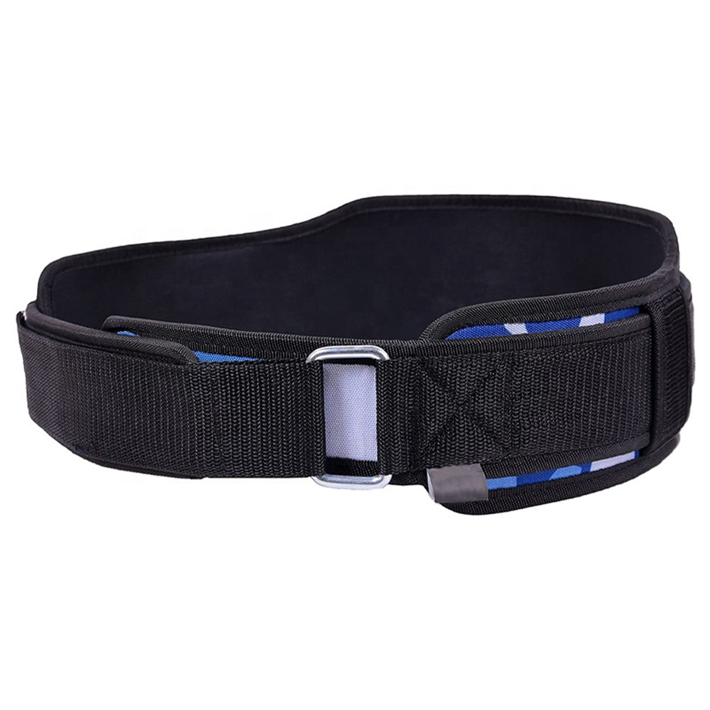 Blue Camo Custom Logo Weight Lifting Belt for Gym Fitness Training-Neoprene Padded Curved Belt with 6 inches Lumbar Back Support