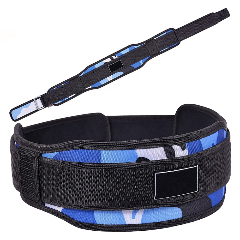 Blue Camo Custom Logo Weight Lifting Belt for Gym Fitness Training-Neoprene Padded Curved Belt with 6 inches Lumbar Back Support