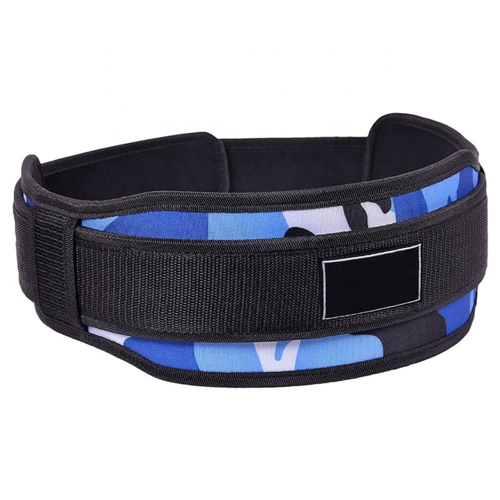 Blue Camo Custom Logo Weight Lifting Belt for Gym Fitness Training-Neoprene Padded Curved Belt with 6 inches Lumbar Back Support