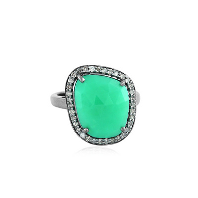 Rose Cut Chrysoprase Gemstone Oxidized 925 Silver Pave Diamond Designer Cocktail Ring Jewelry Wholesale Handmade Women's Ring