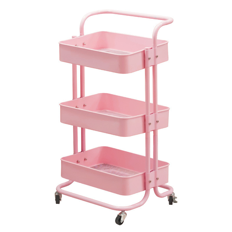 Wholesale steel 3 tier mesh wire basket mobile rolling storage rack bathroom utility shelf kitchen cart trolley with wheels