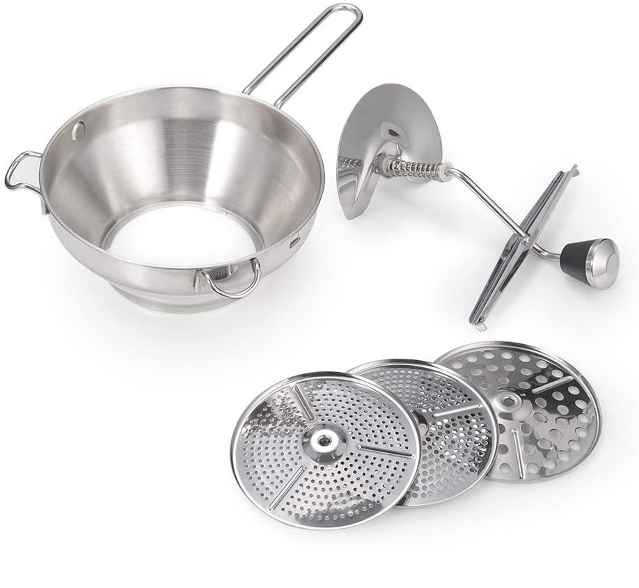 low MOQ Stainless Steel Food Mill With 3 Interchangeable Disks Great For Making Puree Or Soups Of Vegetables Baby Foods