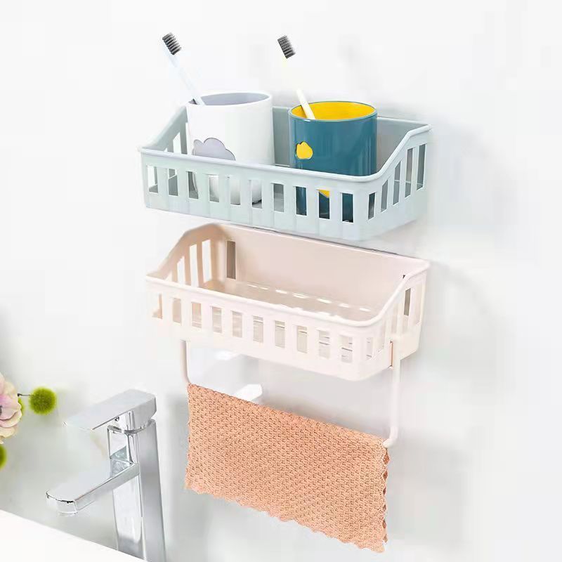 Wholesale Shelf Non-perforated Shelving Basket Non-trace Plastic Wall Hanging Storage Basket Custom Toilet Storage Rack