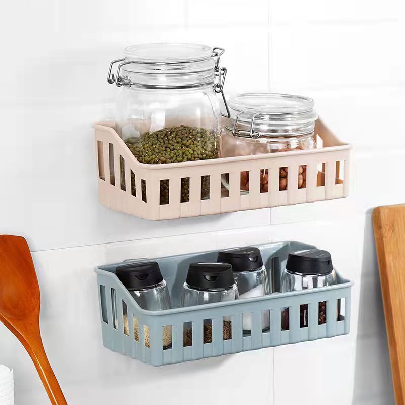 Wholesale Shelf Non-perforated Shelving Basket Non-trace Plastic Wall Hanging Storage Basket Custom Toilet Storage Rack