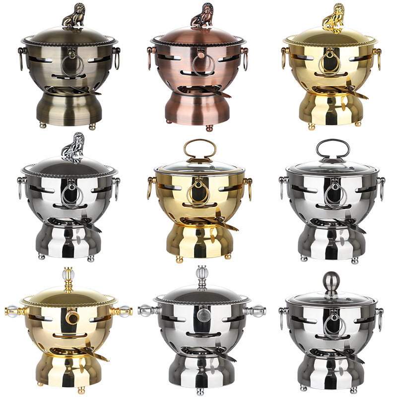 Single Person Use Kitchen Stainless Steel Brass Copper Chafing Dishes Stainless Steel Hot Pot Shabu-shabu Hot Pot