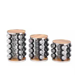 Stainless Steel Seasoning Storage Rack With Wood 20 Pieces Rotating Spice Jar Shelf