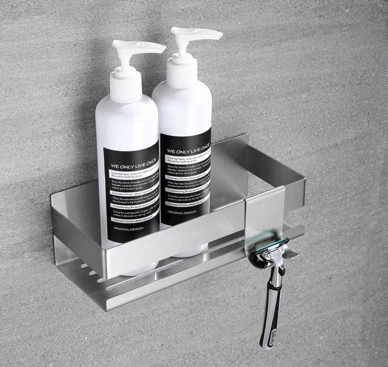 Wall Mount Rustproof Shower Caddy Storage Rack Stainless Steel 304 Bathroom Shelf With Two Towel Hook